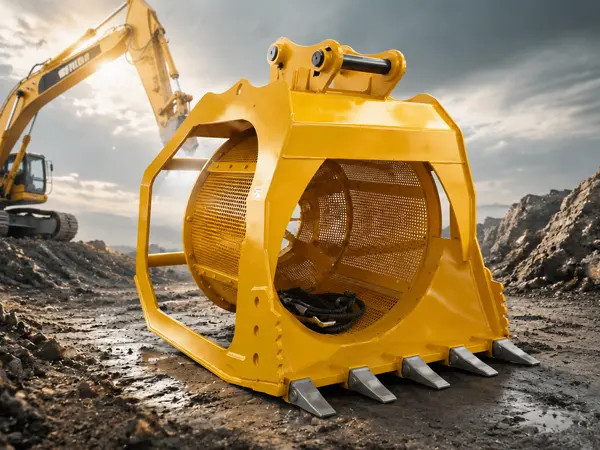 Caçamba peneira rotativa para escavadeira: Tornando o processamento de materiais um processo contínuo
